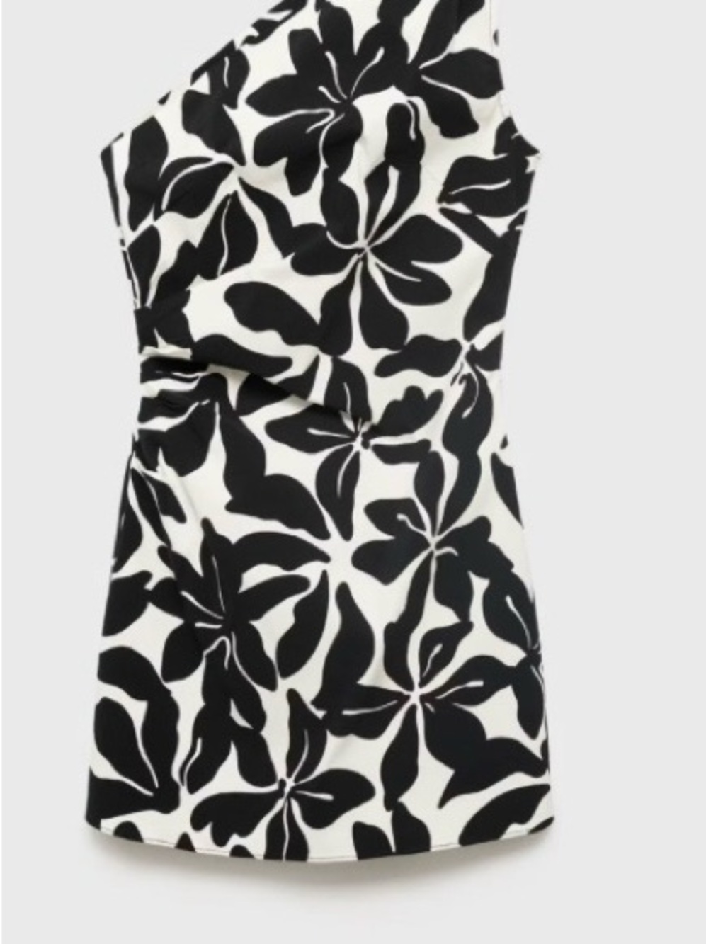 Mango Black & White Floral One-Shoulder Dress